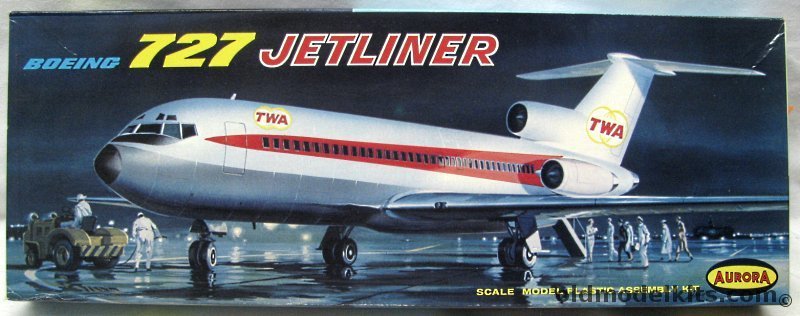 Aurora 1/96 Boeing 727 TWA Jetliner, 354-198 plastic model kit